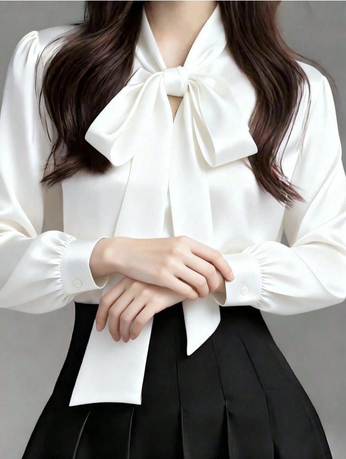 Luxe Satin Ribbon-Tie Blouse – Effortless Elegance for Spring - Undefyning Lynes