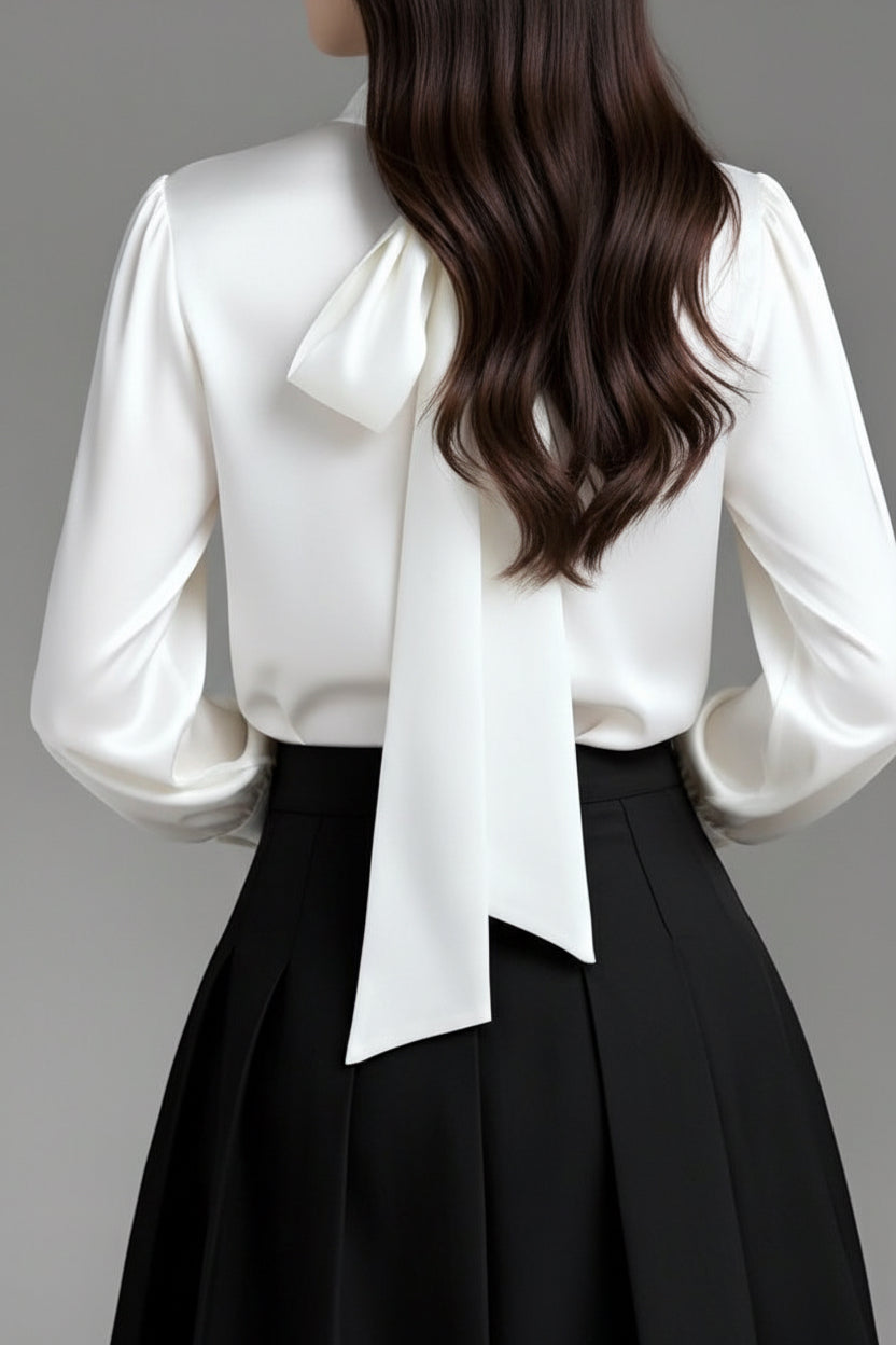 Luxe Satin Ribbon-Tie Blouse – Effortless Elegance for Spring - Undefyning Lynes