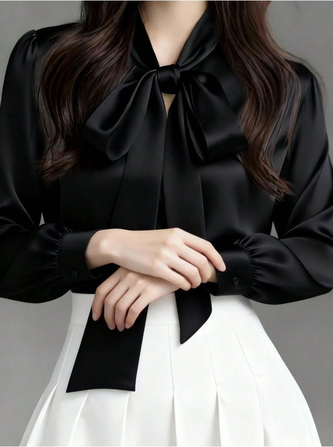 Luxe Satin Ribbon-Tie Blouse – Effortless Elegance for Spring - Undefyning Lynes