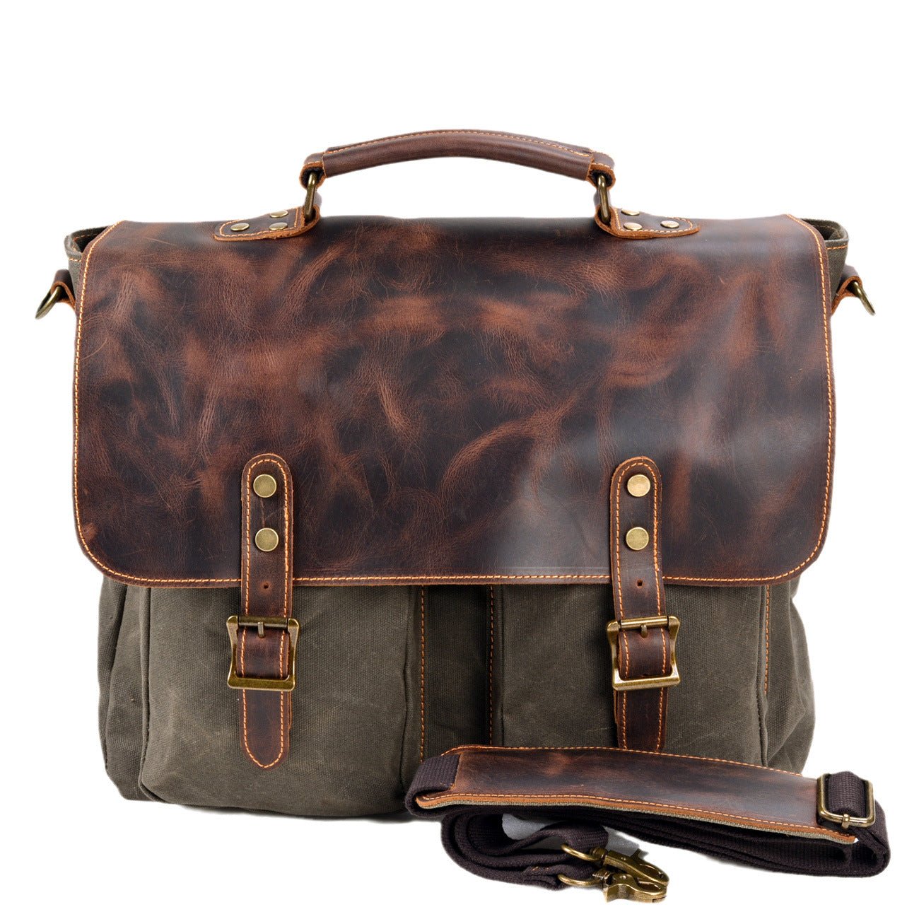 Men's Canvas & Leather Briefcase — Waterproof Stitched - Undefyning Lynes