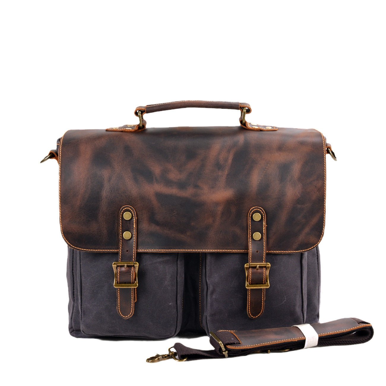Men's Canvas & Leather Briefcase — Waterproof Stitched - Undefyning Lynes
