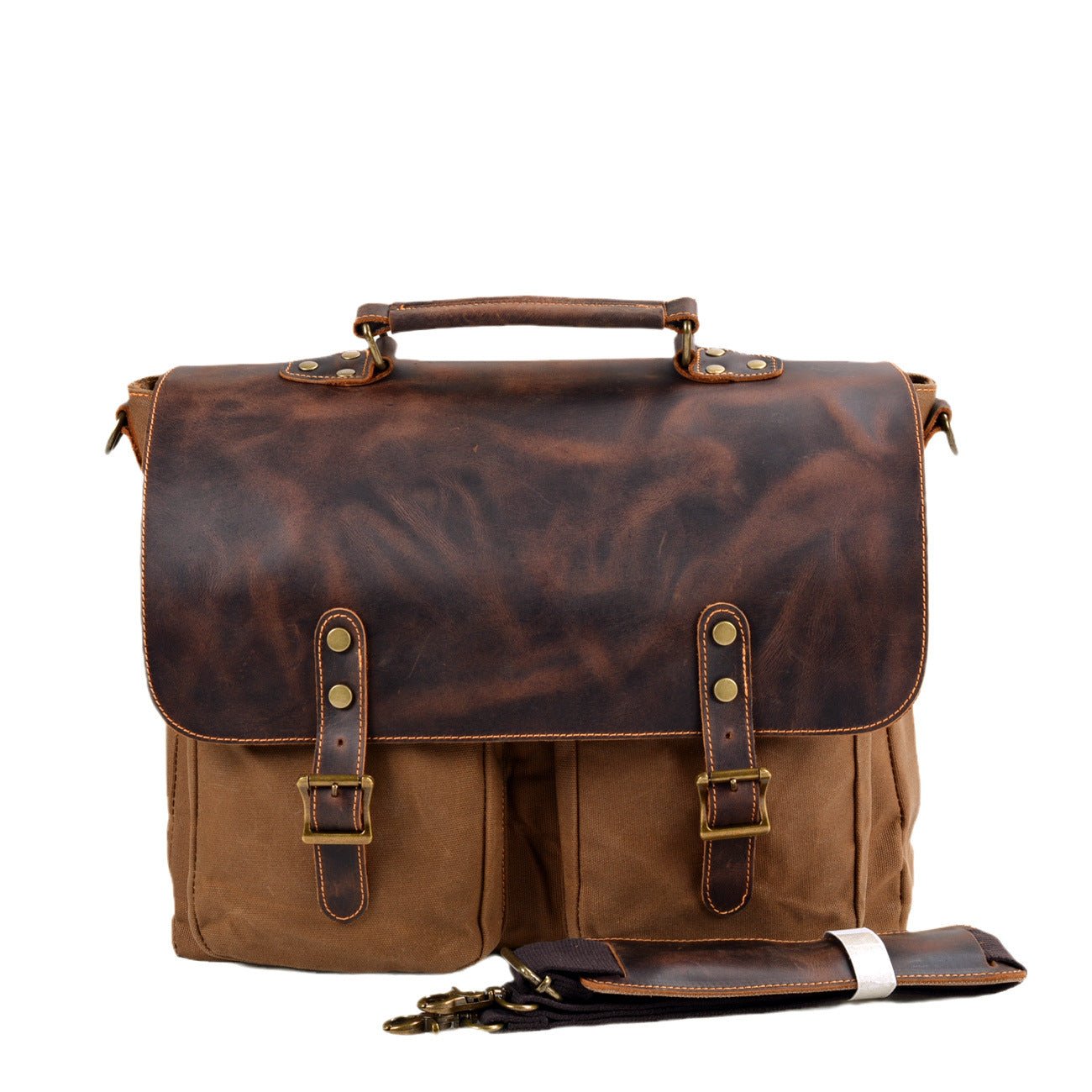 Men's Canvas & Leather Briefcase — Waterproof Stitched - Undefyning Lynes