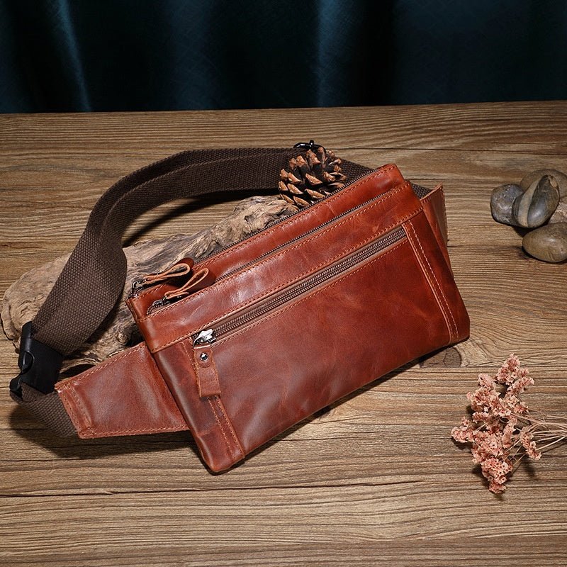 Men's Cowhide Leather Waist Bag — Waterproof Large Capacity - Undefyning Lynes