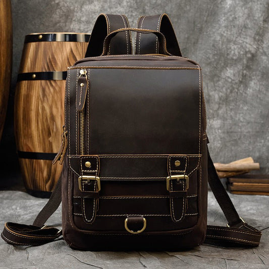 Men's Crazy Horse Leather Backpack — Retro Multifunctional - Undefyning Lynes
