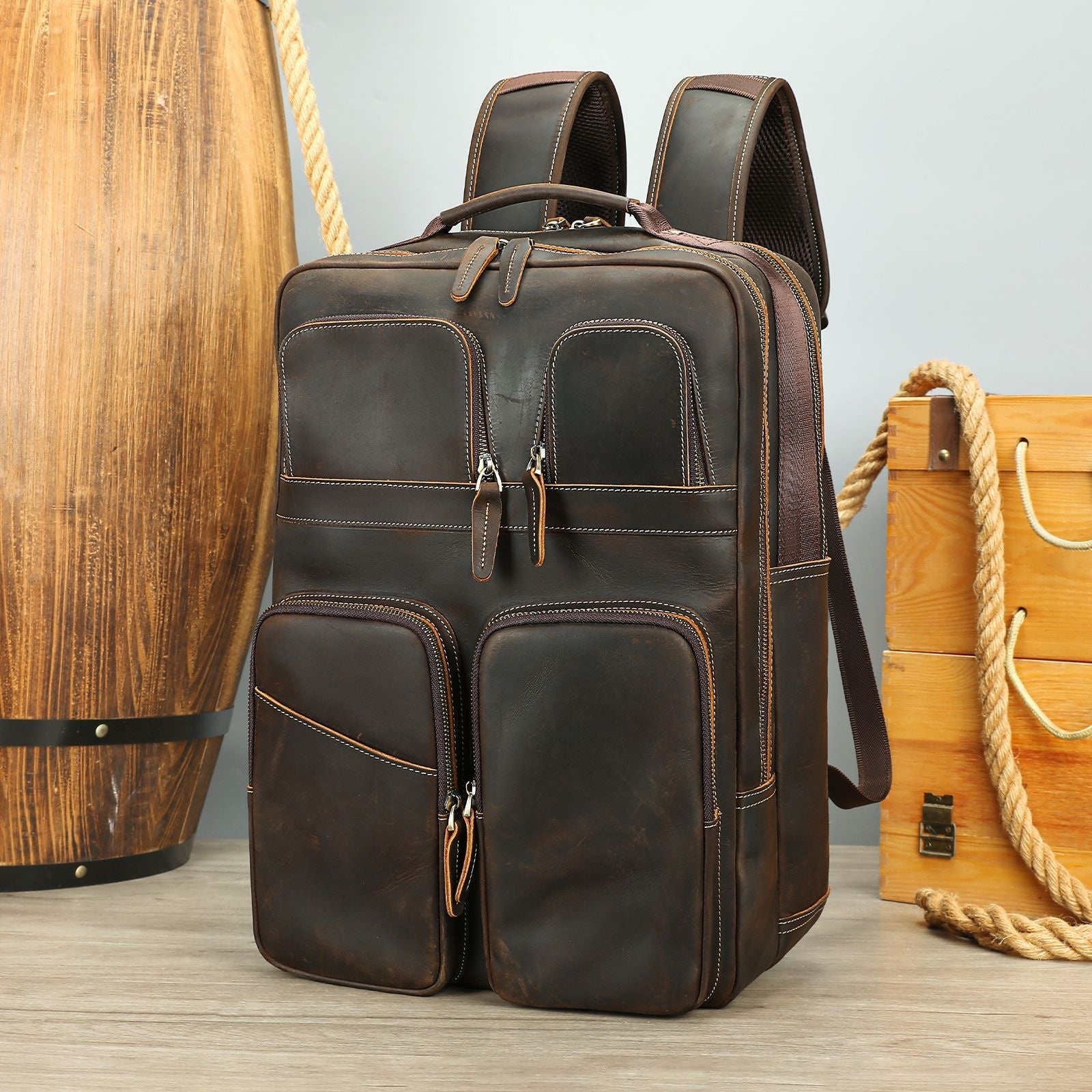 Men's Outdoor Leather Backpack — Large Capacity Adventure Pack - Undefyning Lynes