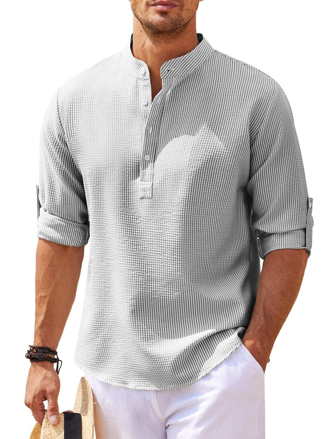 Men's Premium Pineapple Texture Stand Collar Shirt - Effortless Summer Style - Undefyning Lynes