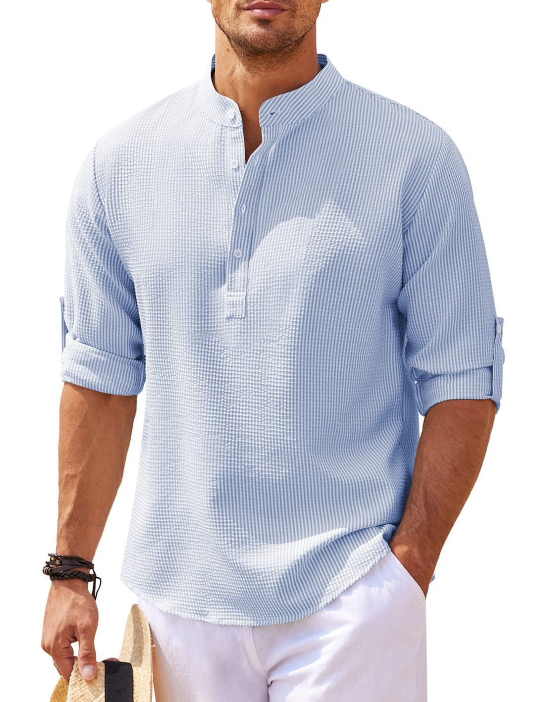 Men's Premium Pineapple Texture Stand Collar Shirt - Effortless Summer Style - Undefyning Lynes
