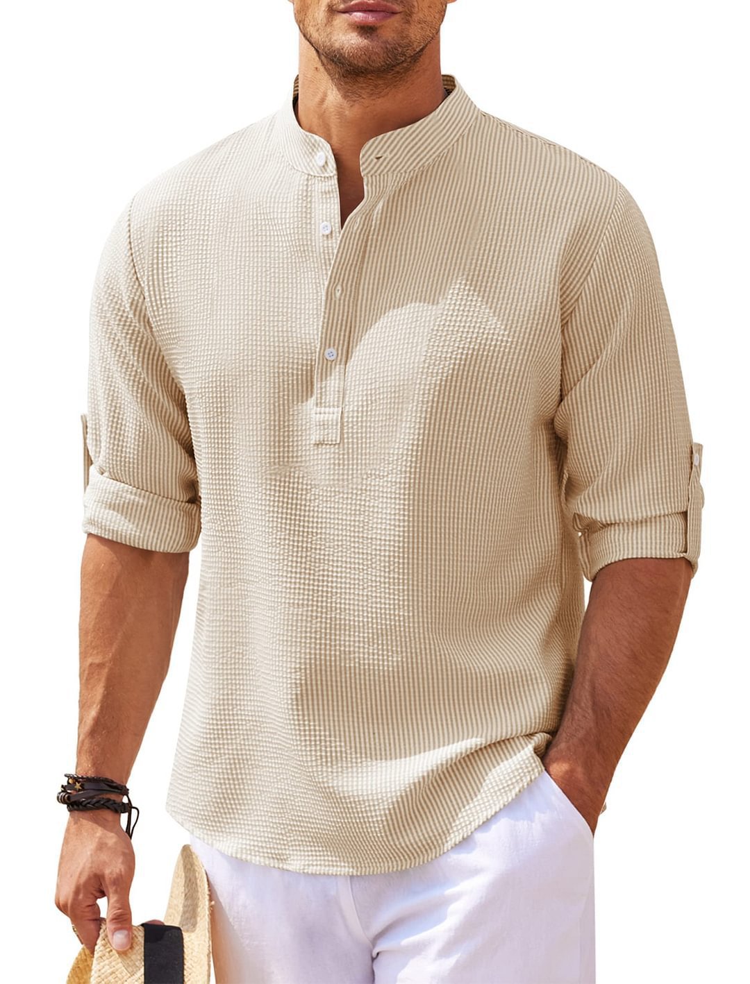 Men's Premium Pineapple Texture Stand Collar Shirt - Effortless Summer Style - Undefyning Lynes