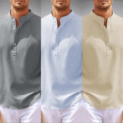 Men's Premium Pineapple Texture Stand Collar Shirt - Effortless Summer Style - Undefyning Lynes