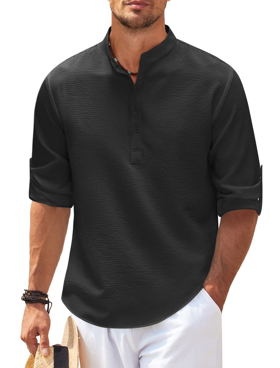 Men's Premium Pineapple Texture Stand Collar Shirt - Effortless Summer Style - Undefyning Lynes
