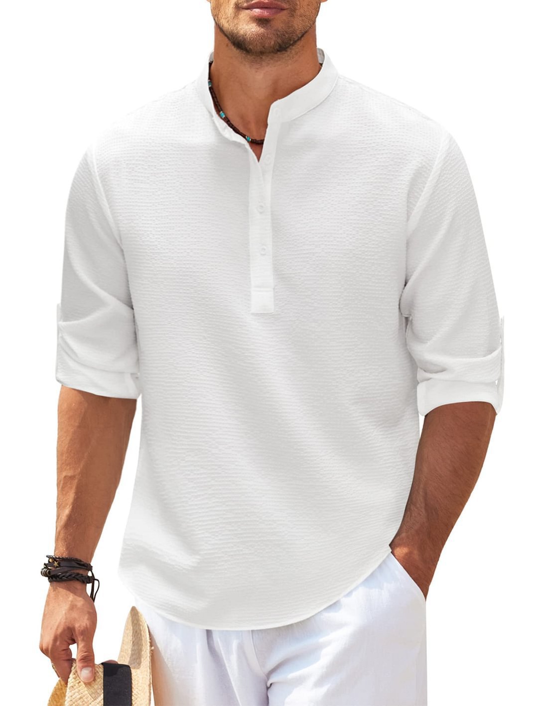 Men's Premium Pineapple Texture Stand Collar Shirt - Effortless Summer Style - Undefyning Lynes