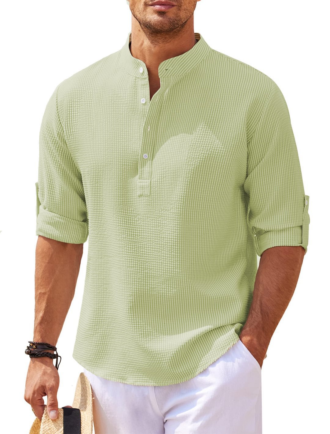 Men's Premium Pineapple Texture Stand Collar Shirt - Effortless Summer Style - Undefyning Lynes