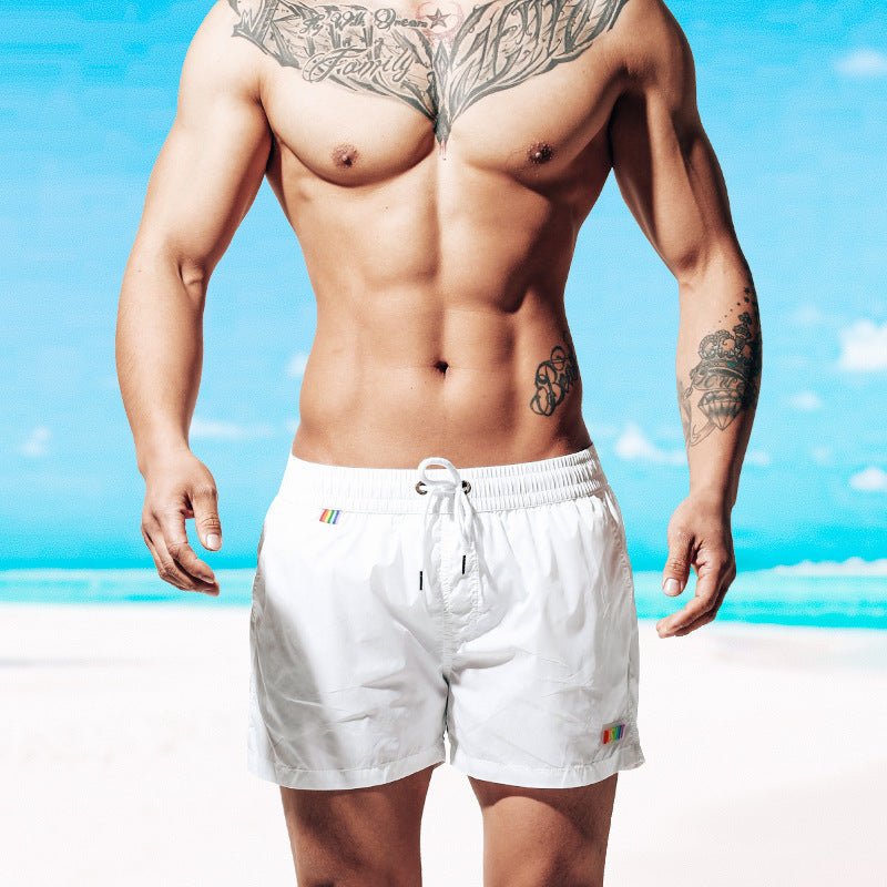 Men's Rainbow Print Nylon Beach Shorts — Loose Fit Vacation Swim Trunks - Undefyning Lynes