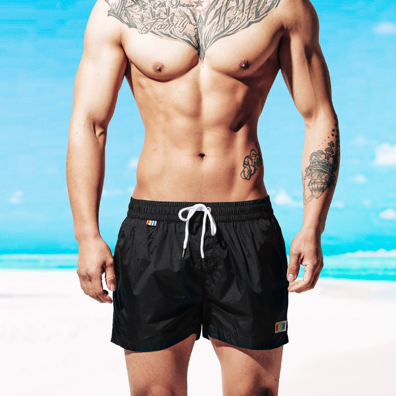 Men's Rainbow Print Nylon Beach Shorts — Loose Fit Vacation Swim Trunks - Undefyning Lynes