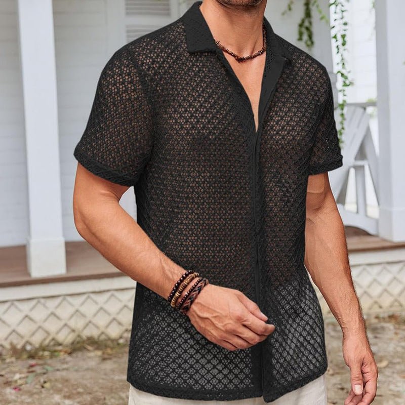 Men's Solid Color Lapel Beach Shirt — Short Sleeve Summer Cardigan Top - Undefyning Lynes