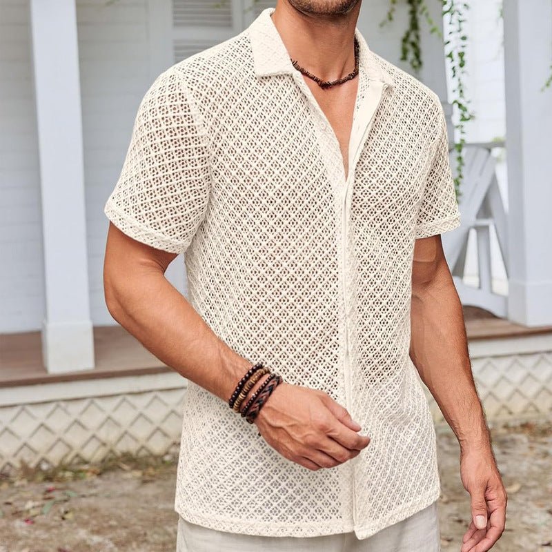 Men's Solid Color Lapel Beach Shirt — Short Sleeve Summer Cardigan Top - Undefyning Lynes