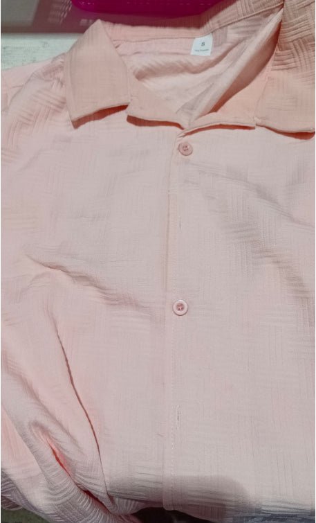 Men's Textured Solid Two-Piece Set — Short Sleeve Shirt & Shorts Beach Outfit - Undefyning Lynes