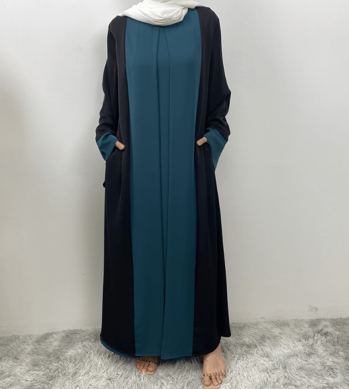 Patchwork Long Cardigan Dress – Women's Faux Two-Piece Longline Dress with Pockets - Undefyning Lynes