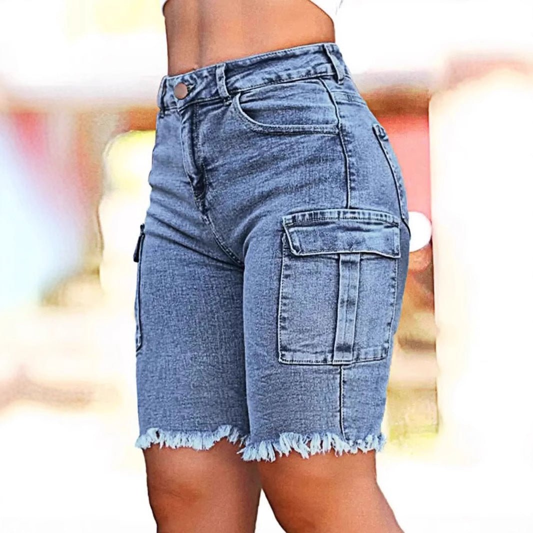 Peacock Blue High-Rise Stretch Denim Shorts – Women's Summer Street Style - Undefyning Lynes