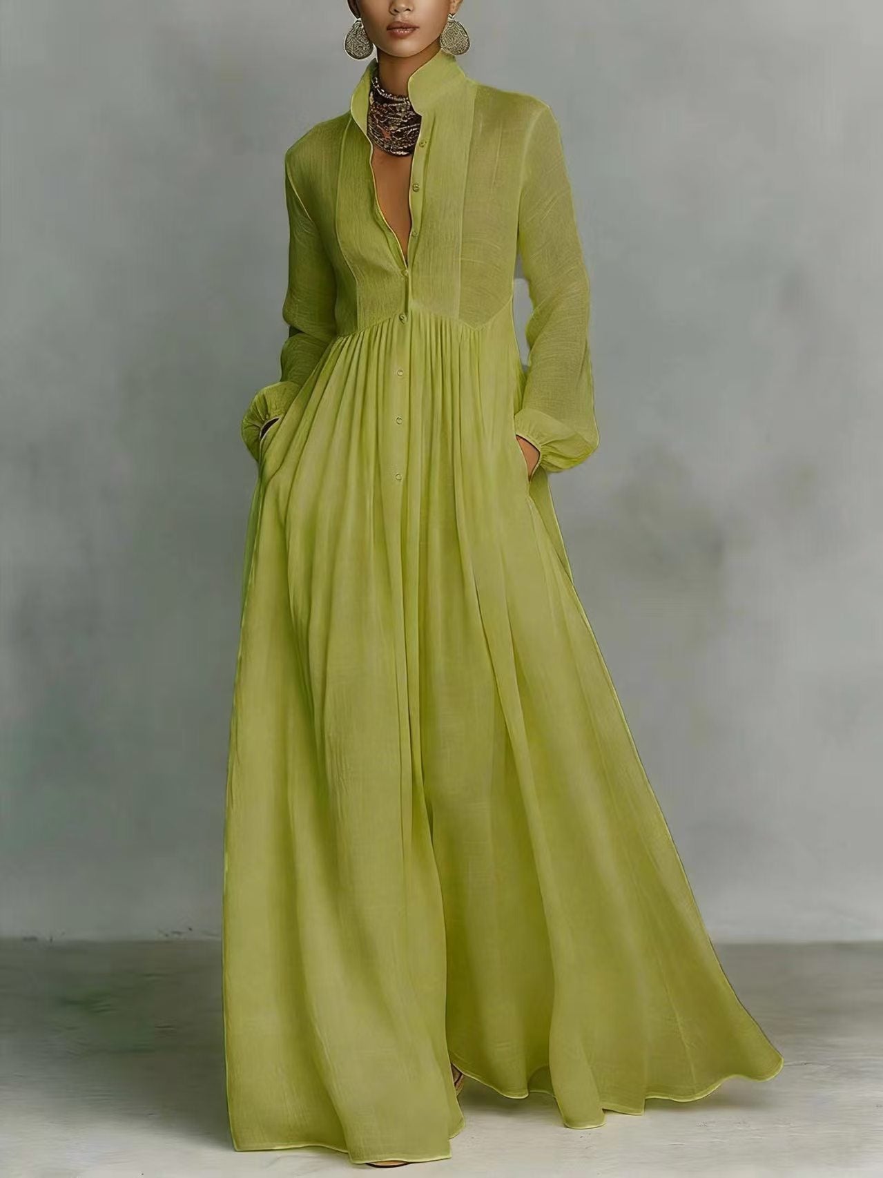 Pleated Lantern Sleeve Maxi Dress — French-Inspired, Undefyned - Undefyning Lynes