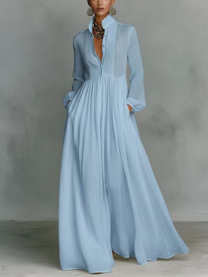 Pleated Lantern Sleeve Maxi Dress — French-Inspired, Undefyned - Undefyning Lynes