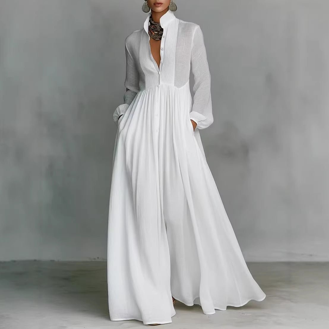 Pleated Lantern Sleeve Maxi Dress — French-Inspired, Undefyned - Undefyning Lynes