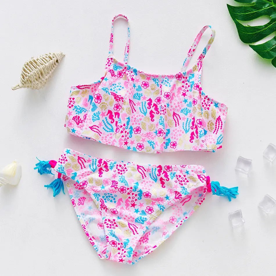 Radiant Gold-Foil Two-Piece Swim Set for Active Girls - Undefyning Lynes