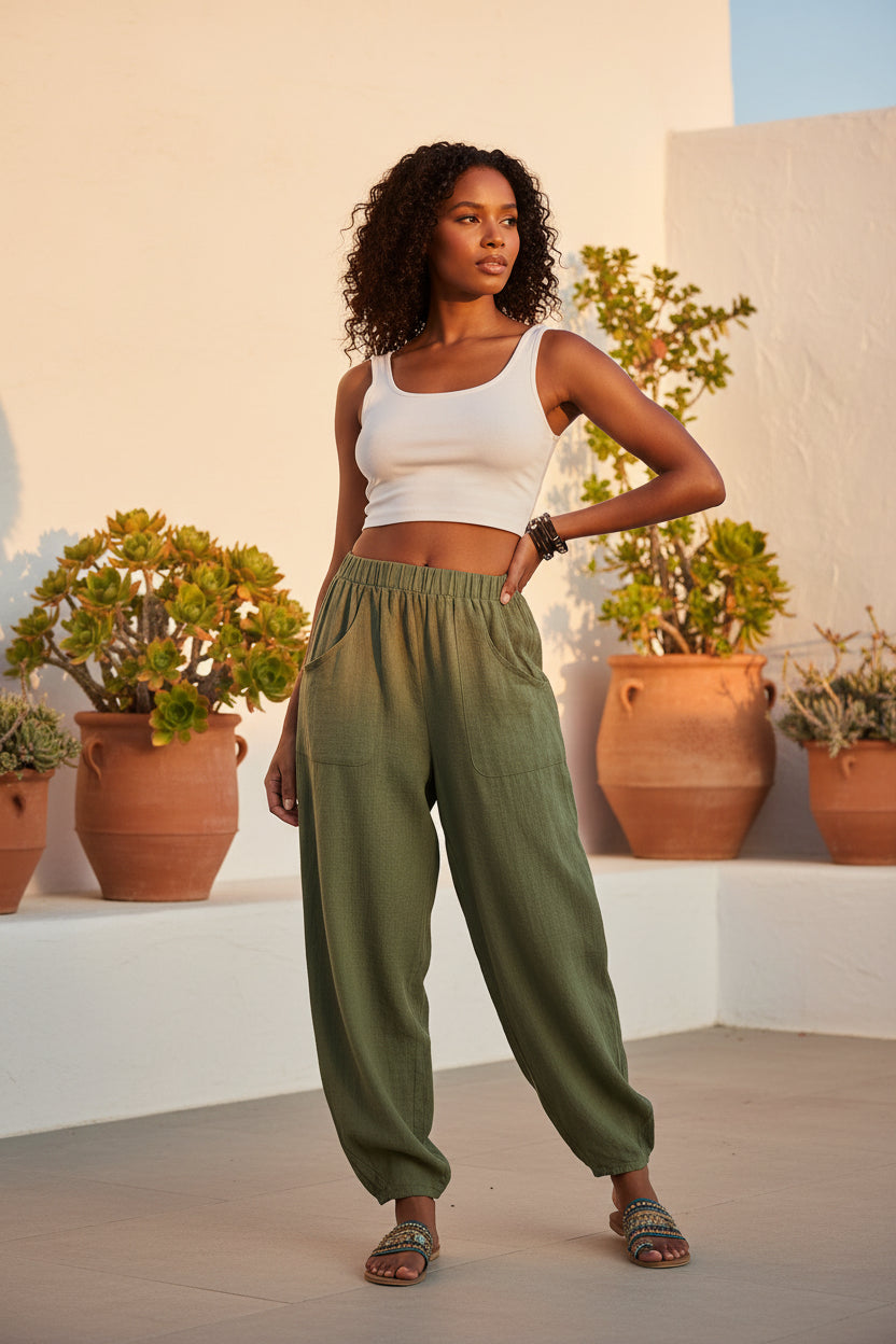 Relaxed Cotton-Linen Harem Pants — Wide-Leg Lounge & Summer Style - Undefyning Lynes