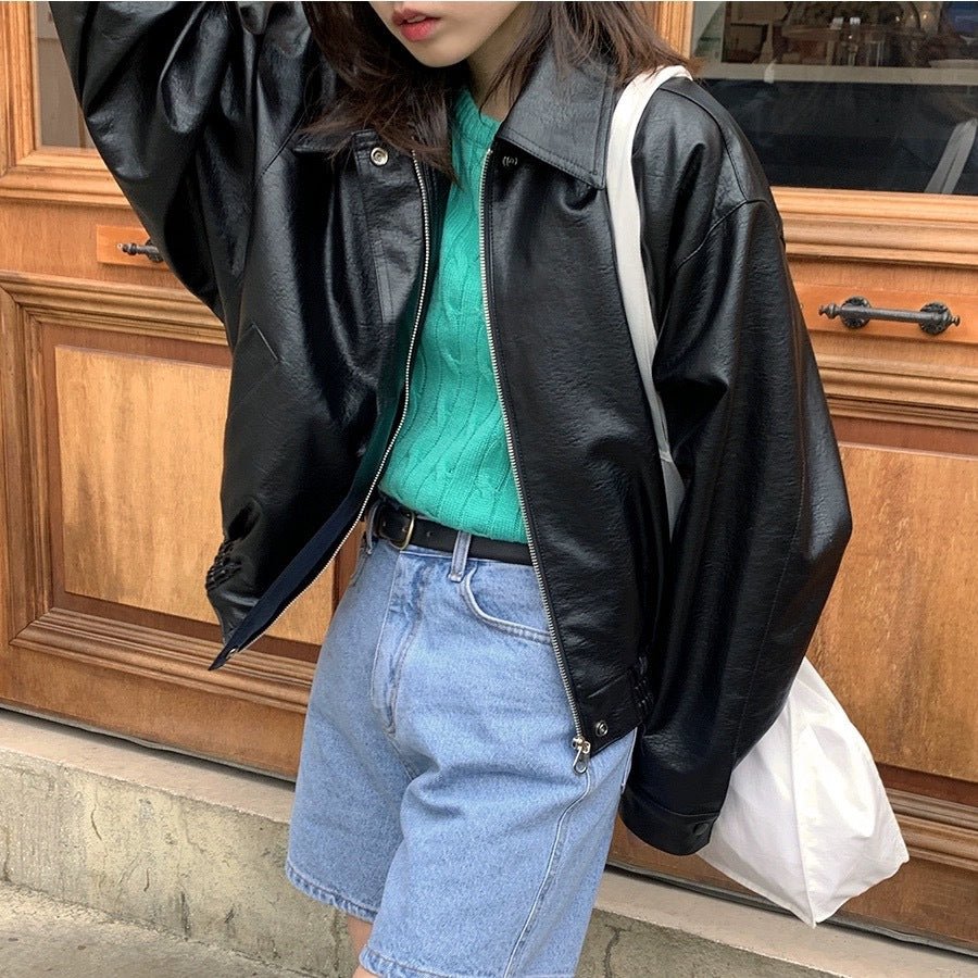 Retro Zip-Up Faux Leather Jacket - Effortless Edgy Chic - Undefyning Lynes