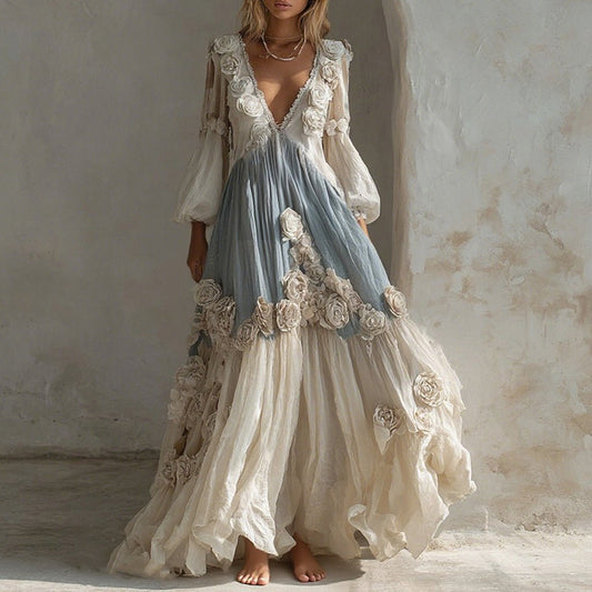 Rose Embroidered Linen Maxi Dress — Boho Soul, Undefyned Edge - Undefyning Lynes