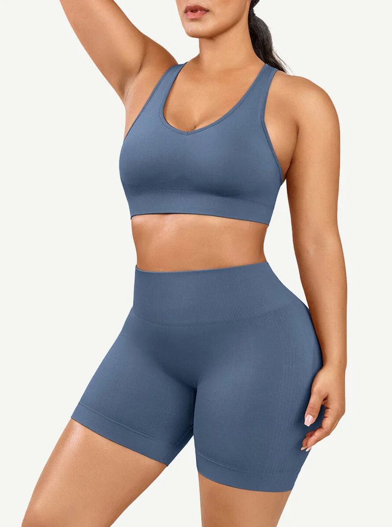 Sculpt & Support: Seamless Biker Shorts & Racerback Workout Set - Undefyning Lynes