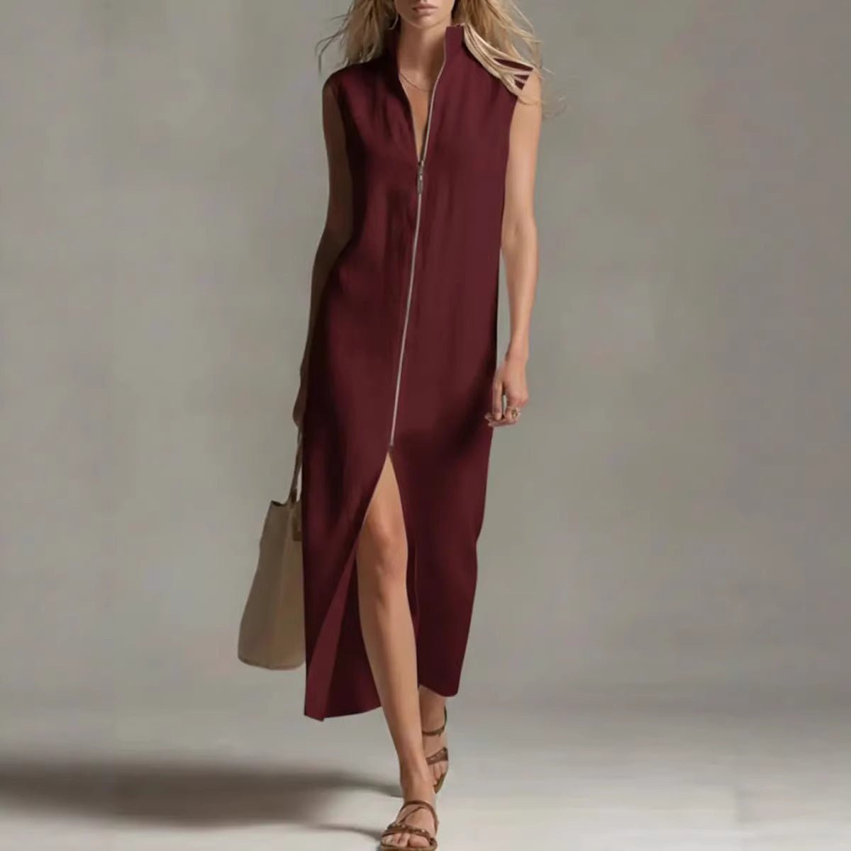 Sleeveless A-Line Maxi Dress with Zipper Detail – Women's Minimalist Summer Dress - Undefyning Lynes
