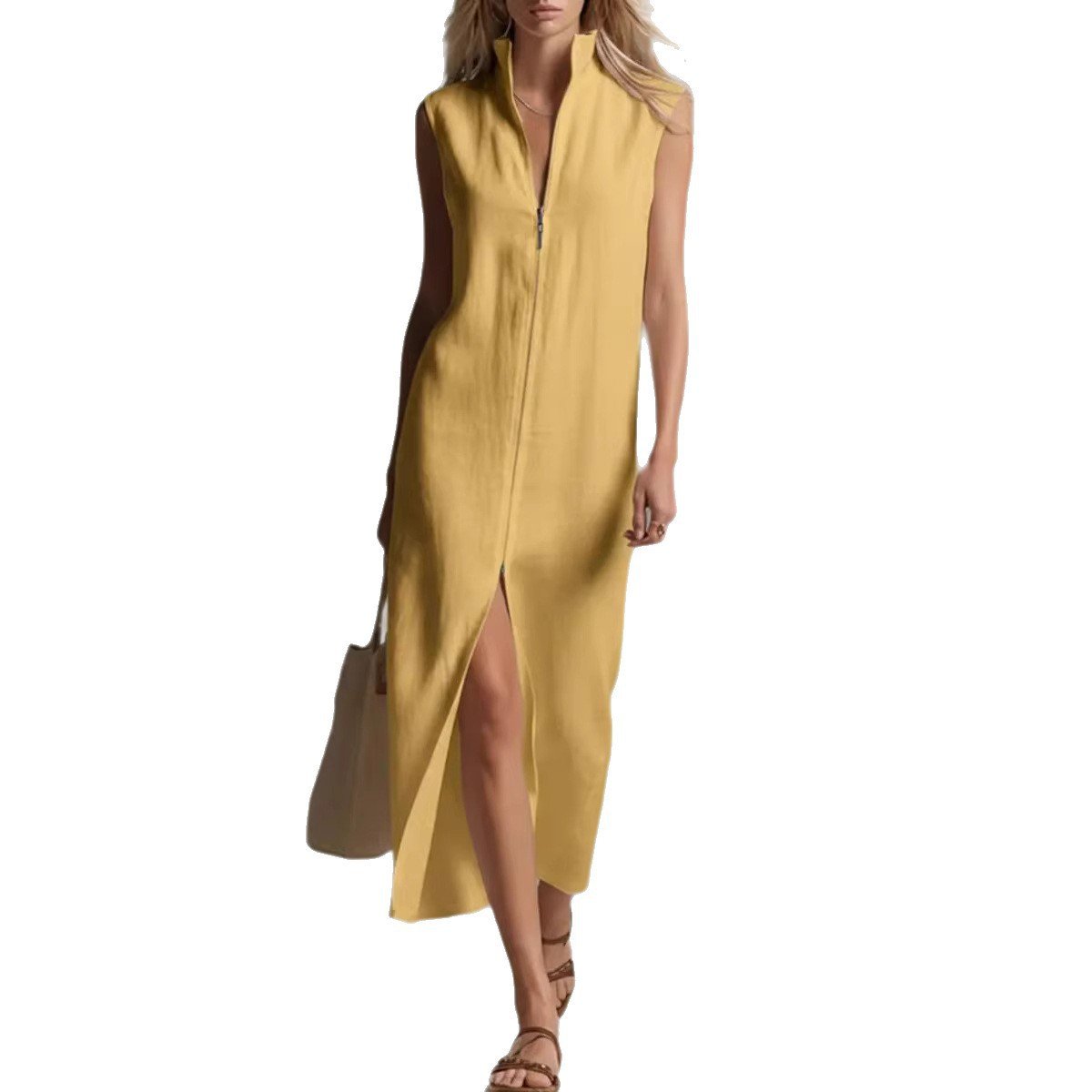 Sleeveless A-Line Maxi Dress with Zipper Detail – Women's Minimalist Summer Dress - Undefyning Lynes