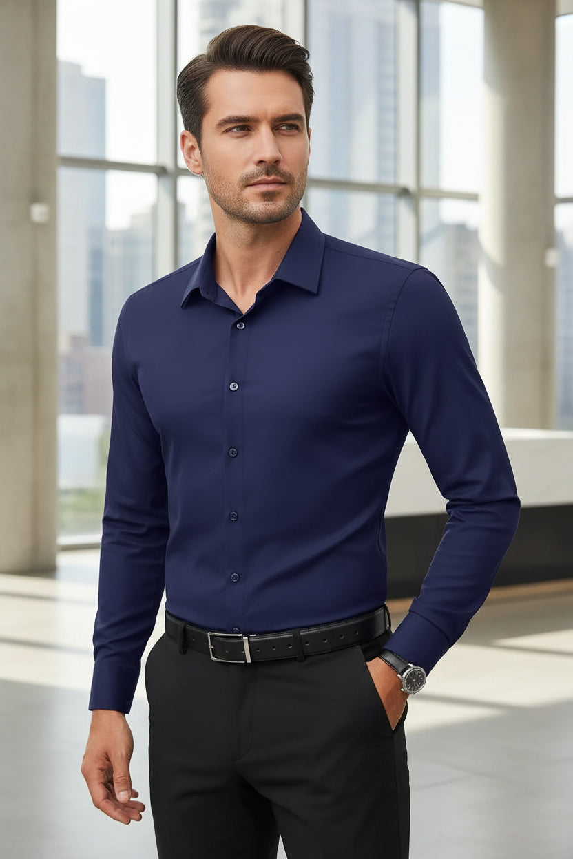 Slim Dress Shirt — Men's Tailored Slim-Fit Wrinkle-Resistant Button-Up - Undefyning Lynes