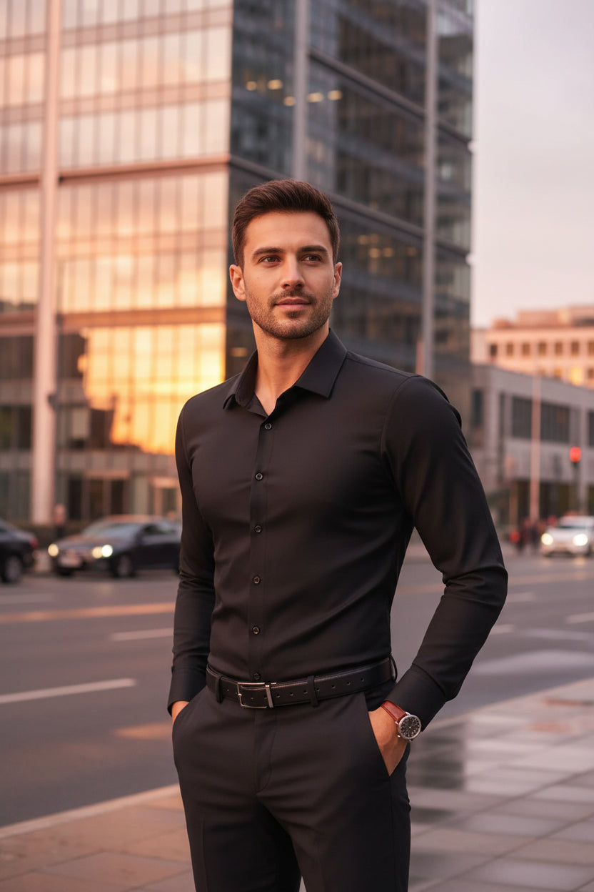 Slim Dress Shirt — Men's Tailored Slim-Fit Wrinkle-Resistant Button-Up - Undefyning Lynes