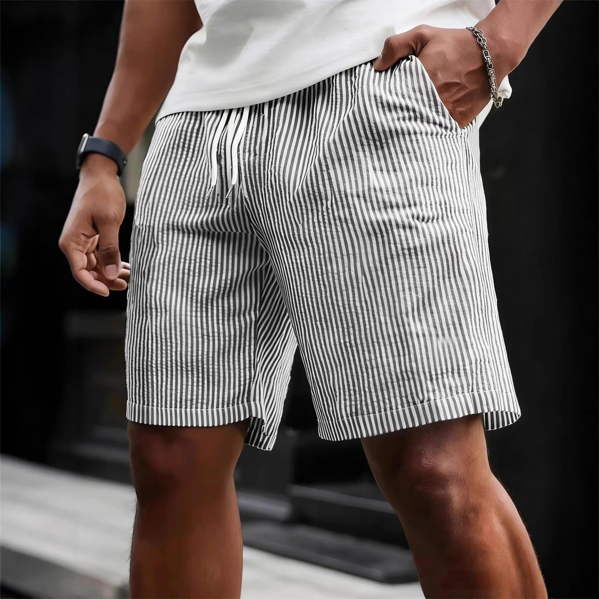 Striped Lace-up Sweatpants Minimalist Cropped Shorts - Undefyning Lynes