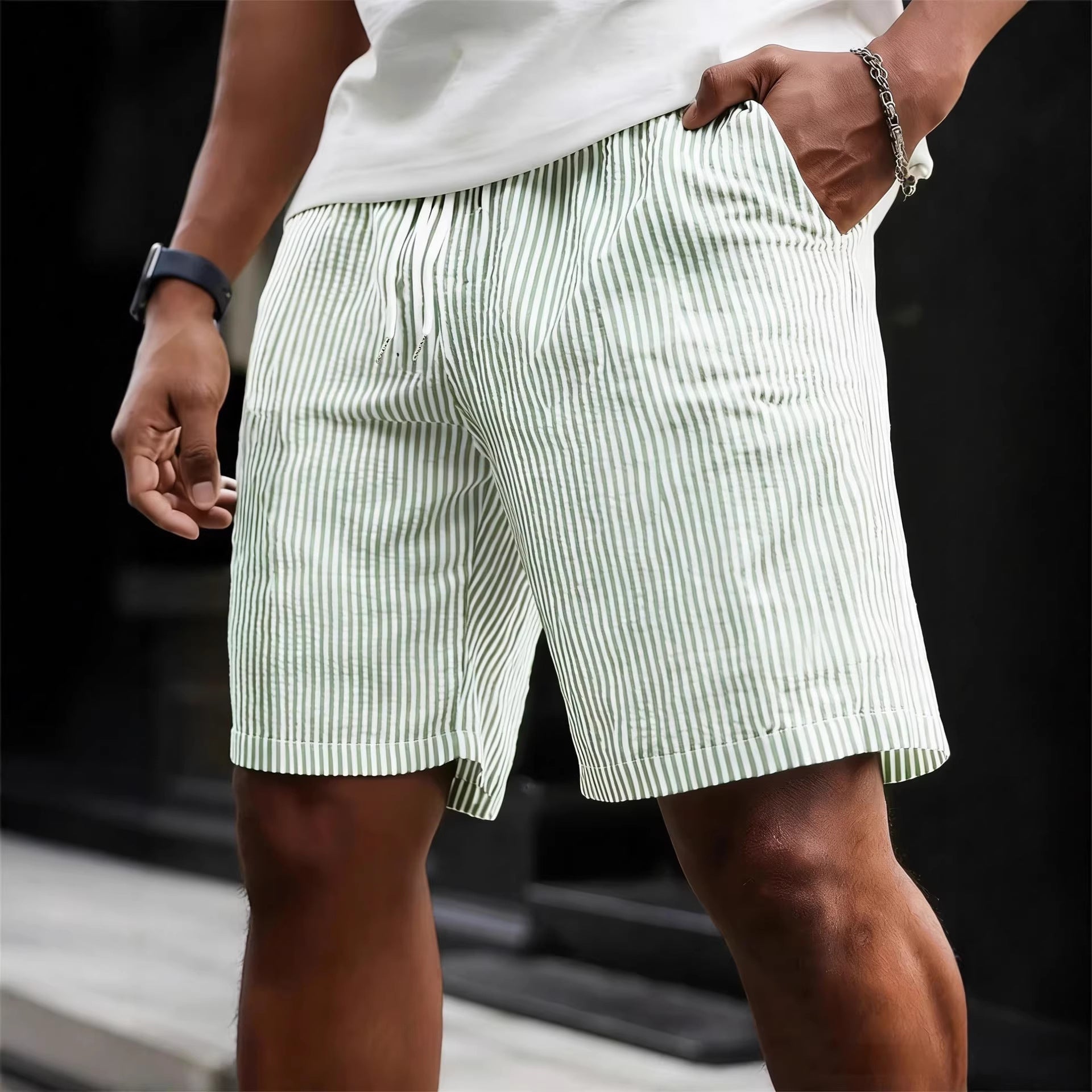 Striped Lace-up Sweatpants Minimalist Cropped Shorts - Undefyning Lynes