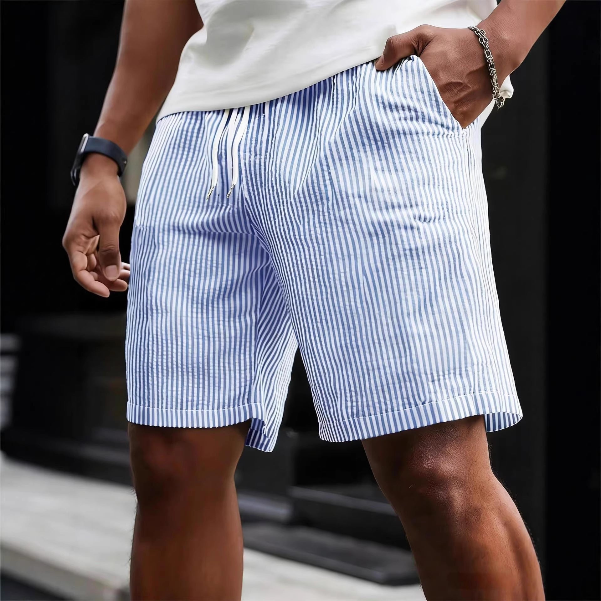 Striped Lace-up Sweatpants Minimalist Cropped Shorts - Undefyning Lynes