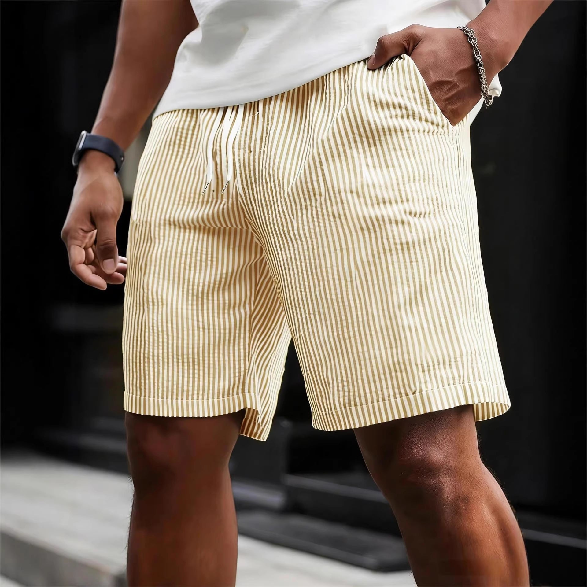 Striped Lace-up Sweatpants Minimalist Cropped Shorts - Undefyning Lynes