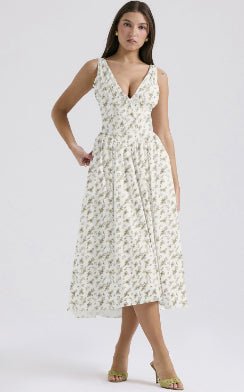 Sun-Kissed Floral A-Line V-Neck Swing Dress with Hidden Pockets - Undefyning Lynes