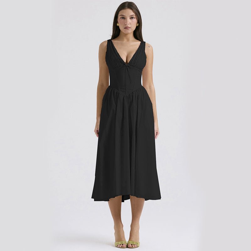 Sun-Kissed Floral A-Line V-Neck Swing Dress with Hidden Pockets - Undefyning Lynes
