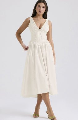 Sun-Kissed Floral A-Line V-Neck Swing Dress with Hidden Pockets - Undefyning Lynes
