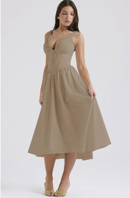Sun-Kissed Floral A-Line V-Neck Swing Dress with Hidden Pockets - Undefyning Lynes