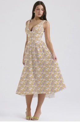 Sun-Kissed Floral A-Line V-Neck Swing Dress with Hidden Pockets - Undefyning Lynes