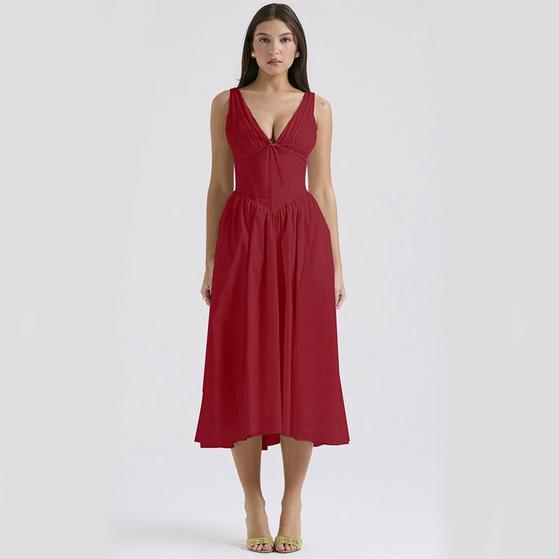 Sun-Kissed Floral A-Line V-Neck Swing Dress with Hidden Pockets - Undefyning Lynes