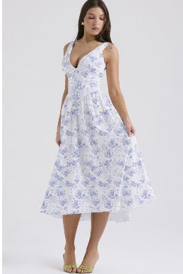 Sun-Kissed Floral A-Line V-Neck Swing Dress with Hidden Pockets - Undefyning Lynes
