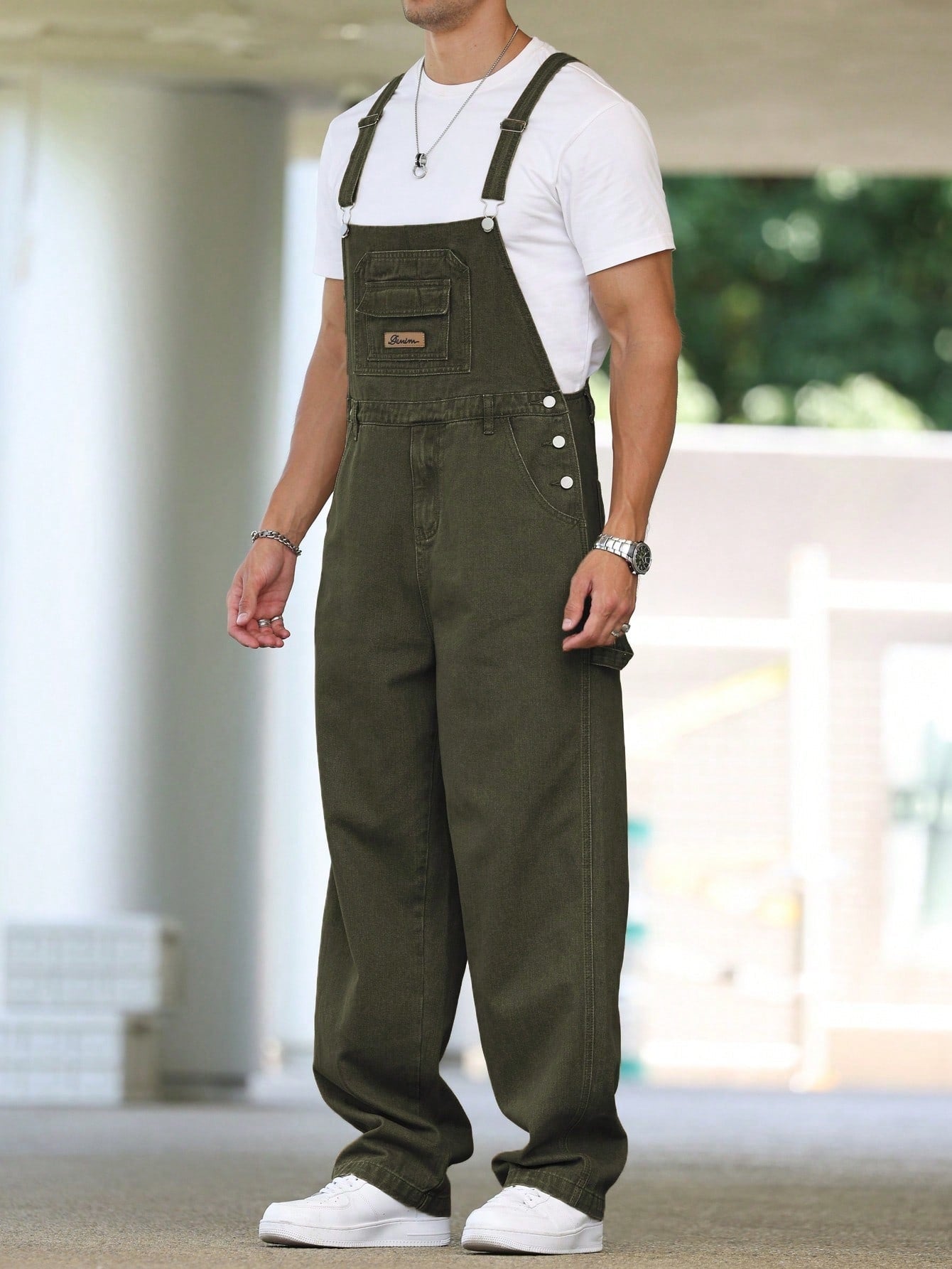 The Bib Overall – Men's Army Green Denim Suspender Overalls - Undefyning Lynes