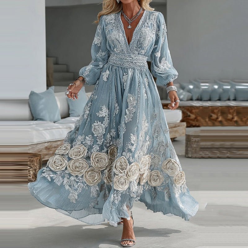The Boho Rose Maxi – Women's Bohemian Rose Embroidered Linen-Blend Maxi Dress - Undefyning Lynes