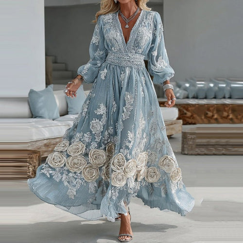 Women's bohemian rose embroidered linen-blend maxi dress — Undefyning Lynes