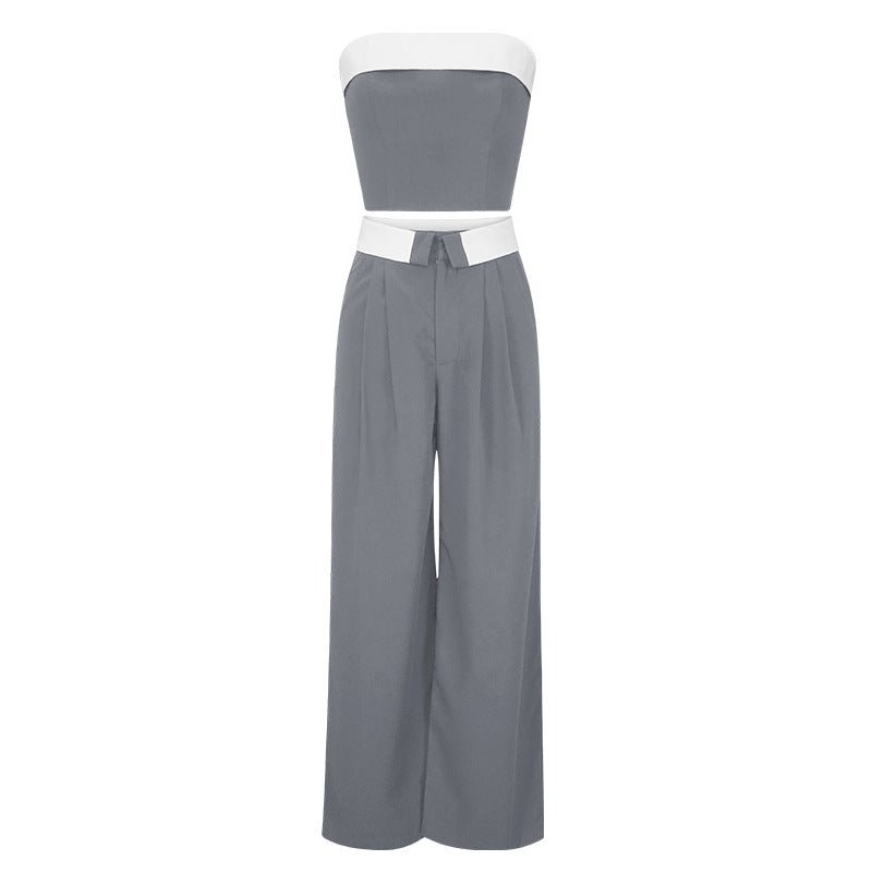 The ContrastFlow Set – Women's Contrast Color Vest & Wide-Leg Pants Two-Piece - Undefyning Lynes